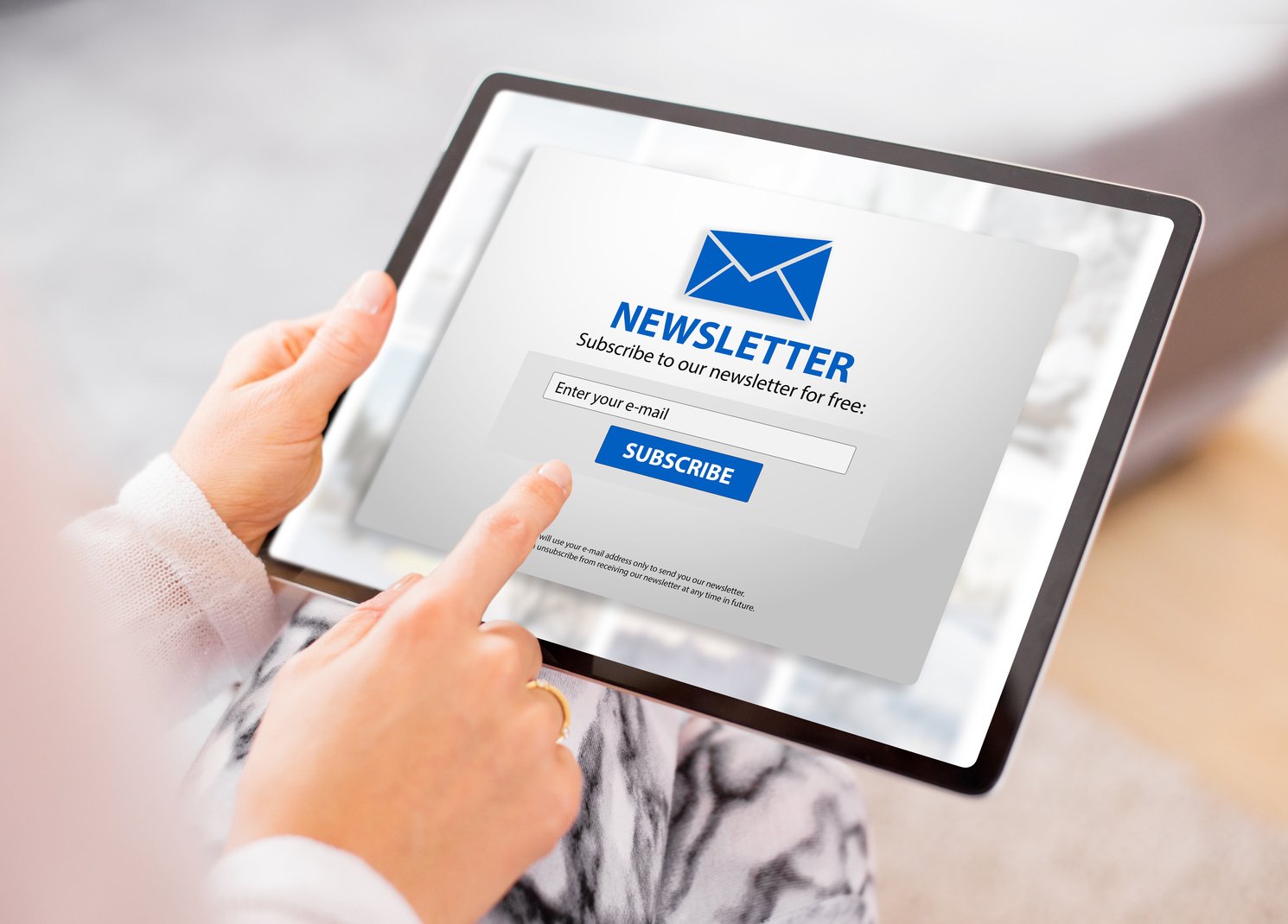 Woman Subscribing to Weekly Newsletter Online